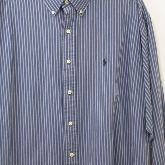 Ralph Lauren Mens Shirt Large Blaire Blue Stripe Button Front Long Sleeve Preppy - Picture 2 of 7